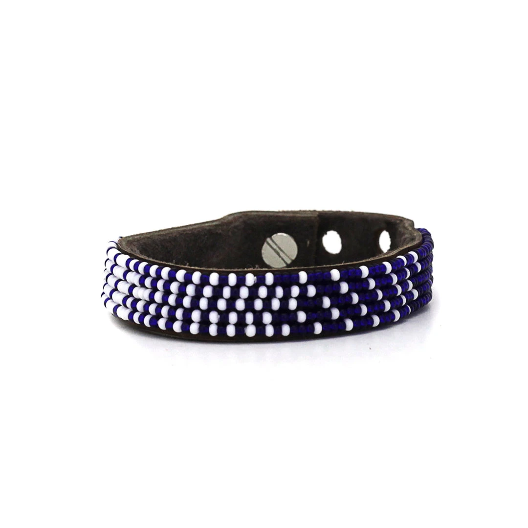 Swahili Coast Design Ombre Dark Blue Beaded Leather Cuff 4 Swahili Coast Design Ombre Dark Blue Beaded Leather Cuff