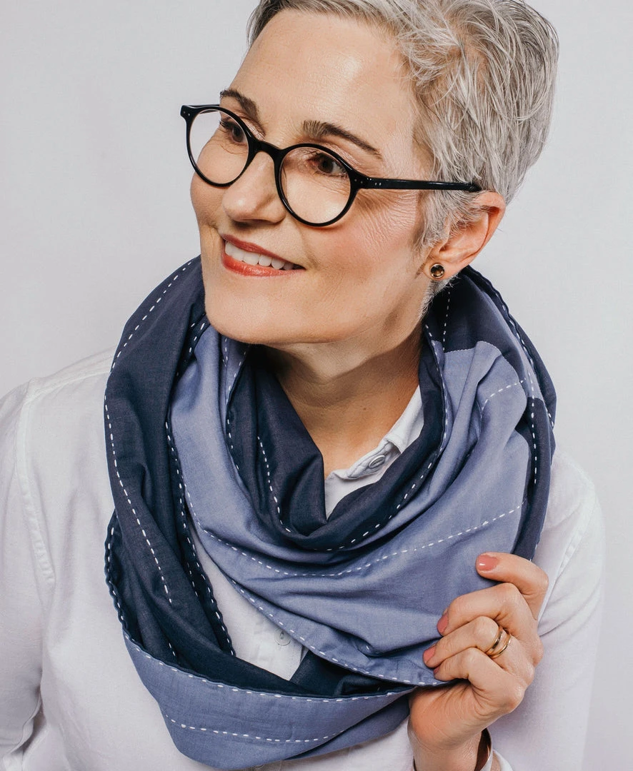 Anchal Stripe Infinity Scarf - Navy Accessories 4 Anchal Stripe Infinity Scarf - Navy Accessories