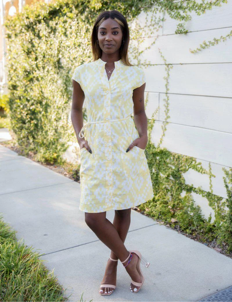Passion Lilie Clothing Lemon Ikat Button Dress 3 Passion Lilie Clothing Lemon Ikat Button Dress