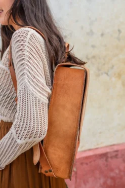 Purse & Clutch Leather Laptop Backpack - Russet Brown Accessories