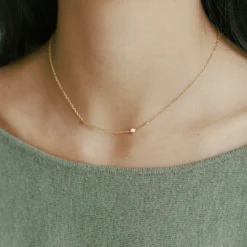 Sara Patino Jewelry Curved Bar Recycled Necklace - White Topaz Best Sellers