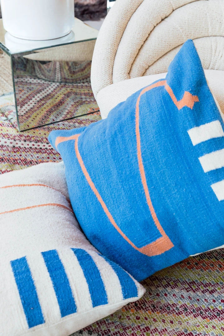 K-apostrophe Home Goods Serpents + Ladders Azul Wool Floor Pillow 4 K-apostrophe Home Goods Serpents + Ladders Azul Wool Floor Pillow