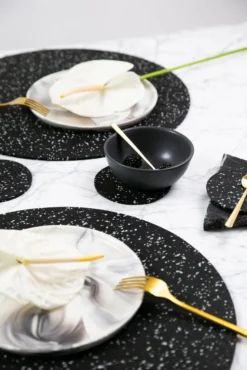 Slash Objects Kitchen + Dining Round Recycled Rubber Placemat - Speckled Black