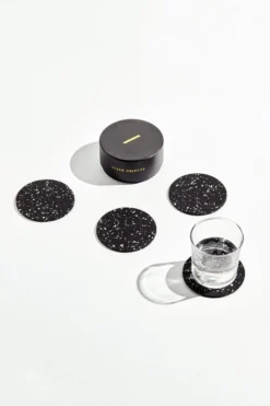 Slash Objects Best Sellers Round Recycled Rubber Coaster Set - Speckled Black