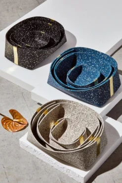 Slash Objects Recycled Rubber + Brass Basket Set - Speckled Black Home Goods 18 Slash Objects Recycled Rubber + Brass Basket Set - Speckled Black Home Goods