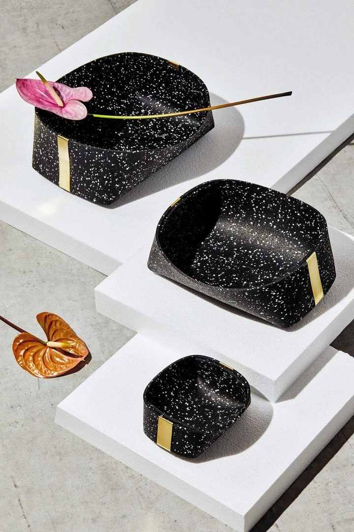 Slash Objects Recycled Rubber + Brass Basket Set - Speckled Black Home Goods 5 Slash Objects Recycled Rubber + Brass Basket Set - Speckled Black Home Goods