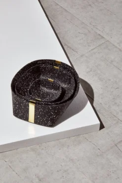 Slash Objects Recycled Rubber + Brass Basket Set - Speckled Black Home Goods