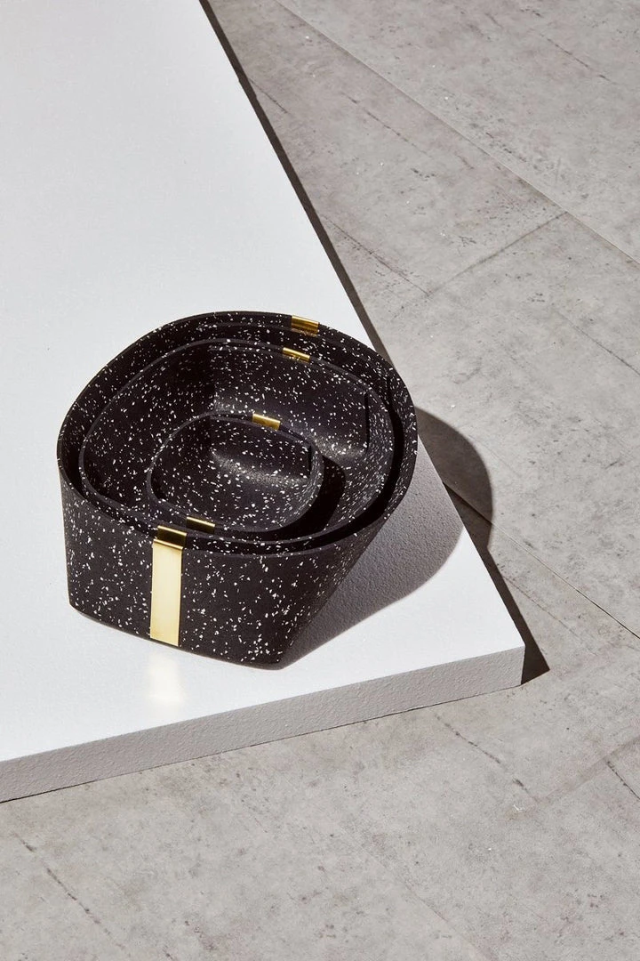 Slash Objects Recycled Rubber + Brass Basket Set - Speckled Black Home Goods 3 Slash Objects Recycled Rubber + Brass Basket Set - Speckled Black Home Goods