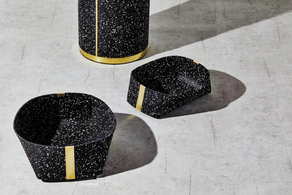 Slash Objects Recycled Rubber + Brass Basket Set - Speckled Black Home Goods 6 Slash Objects Recycled Rubber + Brass Basket Set - Speckled Black Home Goods