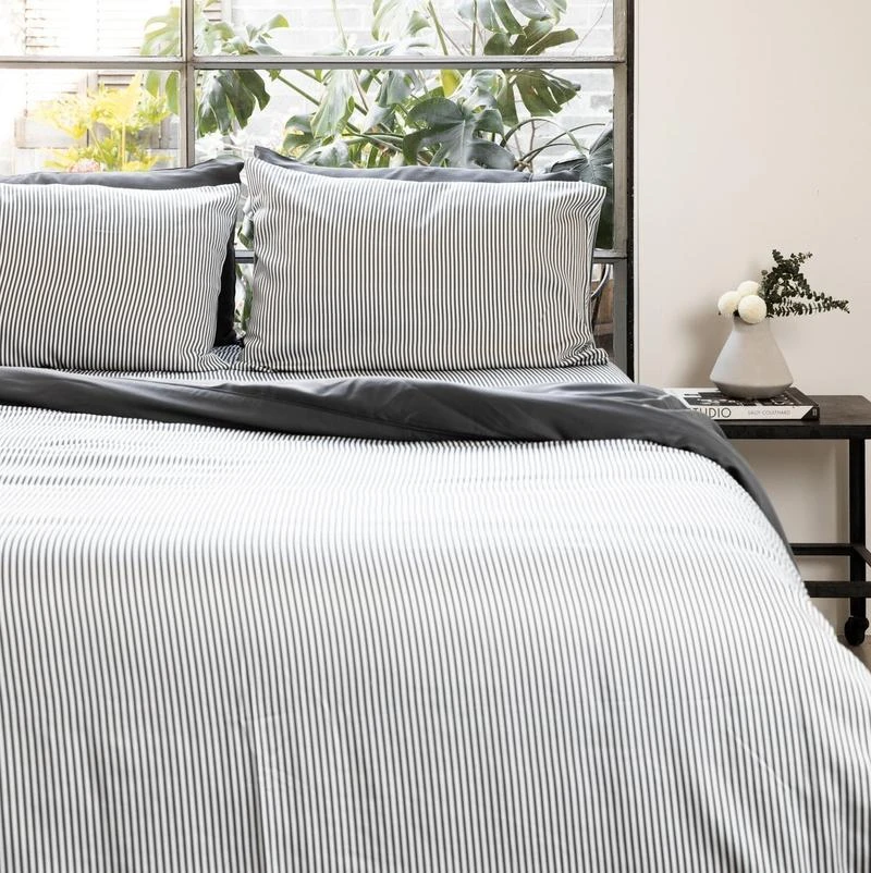 Ettitude Bamboo Sateen Duvet Cover - Slate Stripes Sustainable Materials 3 Ettitude Bamboo Sateen Duvet Cover - Slate Stripes Sustainable Materials