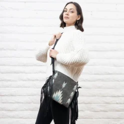 MZ Fair Trade Smoky Quartz Wool Fringe Bag Accessories