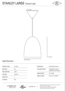 Ameico Stanley Large Pendant Light - Copper Lighting