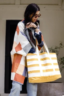 Anchal Stripe Canvas Tote Bag - Mustard Accessories
