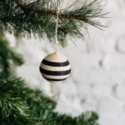 Azizi Life Striped Woven Ball Ornament - Black + Natural BIPOC Owned