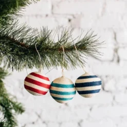 Azizi Life Striped Woven Ball Ornament - Blue BIPOC Owned