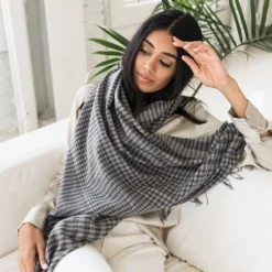 Studio Variously Carbon Checks Merino Wool Scarf  Accessories