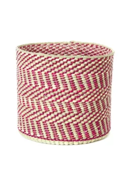 Swahili African Modern Berry And Natural Maila Milulu Reed Basket