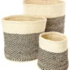 Swahili African Modern Black And Cream Twill Sisal Nesting Basket Set