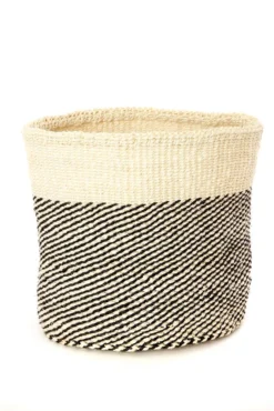 Swahili African Modern Black And Cream Twill Sisal Nesting Basket Set