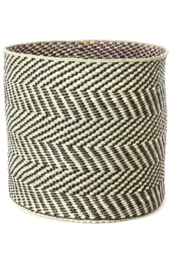 Swahili African Modern Black And Natural Maila Milulu Reed Basket Home Goods