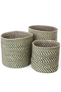 Swahili African Modern Black And Natural Maila Milulu Reed Basket Home Goods