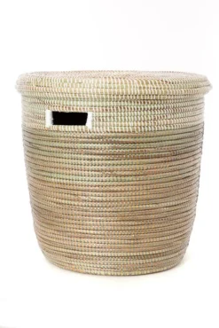 Swahili African Modern Black, Silver & White Half & Half Flat Lid Basket Home Goods