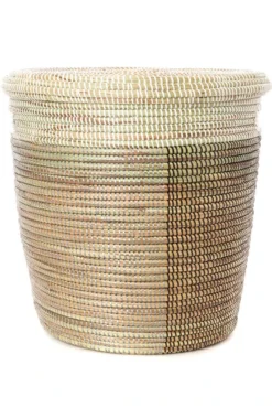 Swahili African Modern Black, Silver & White Half & Half Flat Lid Basket Home Goods