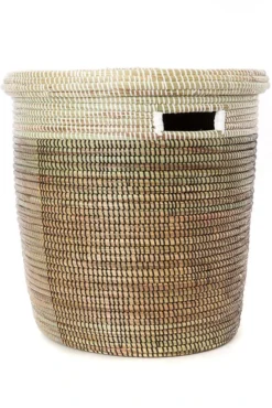 Swahili African Modern Black, Silver & White Half & Half Flat Lid Basket Home Goods