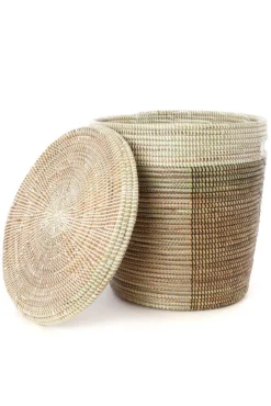 Swahili African Modern Black, Silver & White Half & Half Flat Lid Basket Home Goods