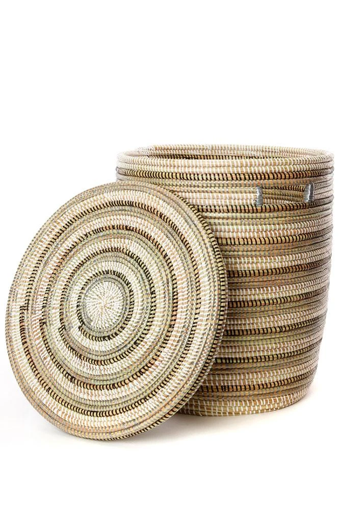 Swahili African Modern Home Goods Black, White And Silver Stripe Peace Corps Hamper 4 Swahili African Modern Home Goods Black, White And Silver Stripe Peace Corps Hamper