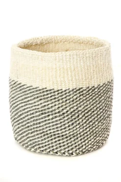 Swahili African Modern Gray And Cream Twill Nesting Basket Set