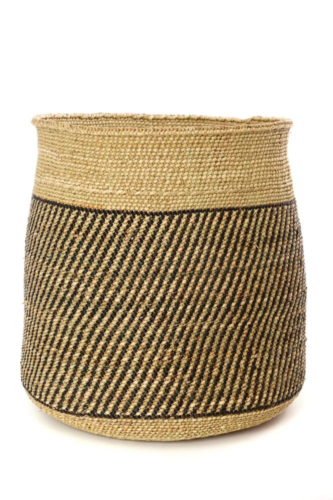 Swahili African Modern Iringa Baskets - Black Diagonal Stripes Home Goods 5 Swahili African Modern Iringa Baskets - Black Diagonal Stripes Home Goods
