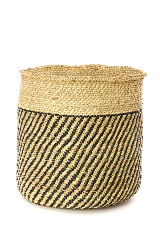 Swahili African Modern Iringa Baskets - Black Diagonal Stripes Home Goods 4 Swahili African Modern Iringa Baskets - Black Diagonal Stripes Home Goods