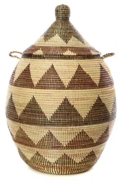 Swahili African Modern Large Black And Cream Dune Laundry Hamper Basket