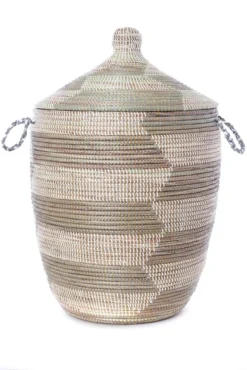 Swahili African Modern Large Silver And White Prayer Mat Hamper Home Goods