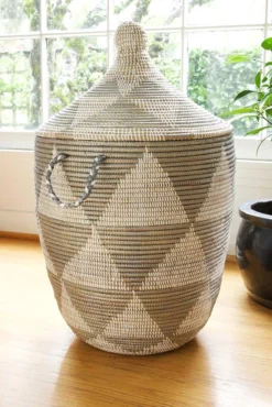 Swahili African Modern Home Goods Large Silver Triangle Laundry Hamper