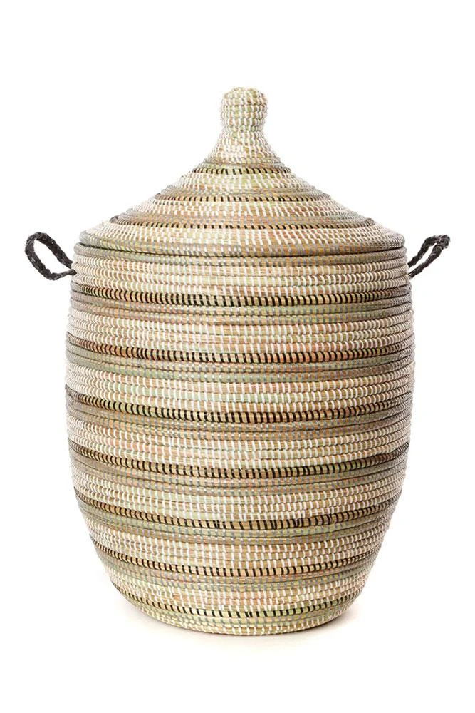 Swahili African Modern Medium Black, Silver + White Striped Laundry Hamper 3 Swahili African Modern Medium Black, Silver + White Striped Laundry Hamper