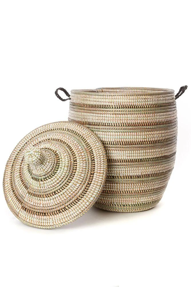 Swahili African Modern Medium Black, Silver + White Striped Laundry Hamper 4 Swahili African Modern Medium Black, Silver + White Striped Laundry Hamper