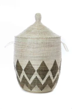 Swahili African Modern Medium Gem Border Laundry Hamper Basket Home Goods