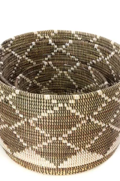 Swahili African Modern Home Goods Diamond Nesting Basket Set 7 Swahili African Modern Home Goods Diamond Nesting Basket Set