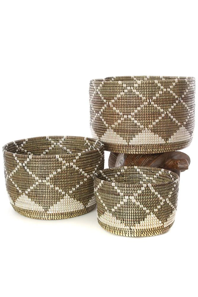 Swahili African Modern Home Goods Diamond Nesting Basket Set 4 Swahili African Modern Home Goods Diamond Nesting Basket Set