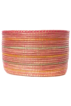 Swahili African Modern Home Goods Pink Knitting Basket With Orange And Silver Stripes