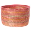 Swahili African Modern Home Goods Pink Knitting Basket With Orange And Silver Stripes