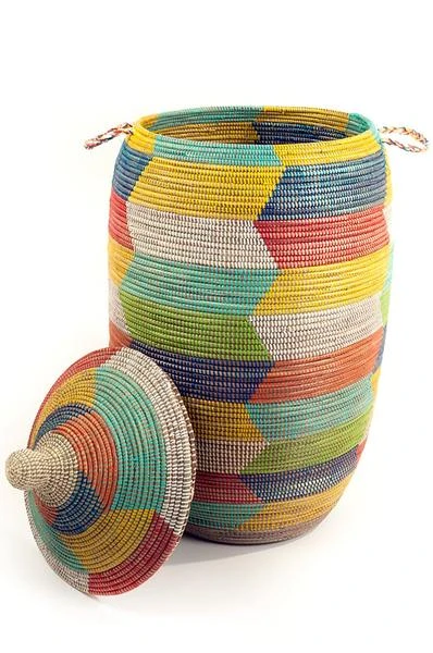 Swahili African Modern Rainbow Herringbone Storage Basket 3 Swahili African Modern Rainbow Herringbone Storage Basket