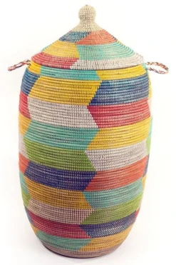Swahili African Modern Rainbow Herringbone Storage Basket 7 Swahili African Modern Rainbow Herringbone Storage Basket