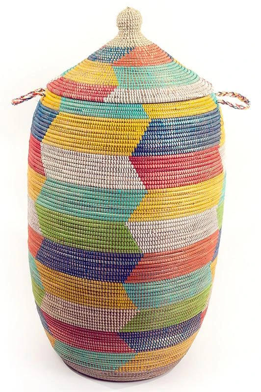 Swahili African Modern Rainbow Herringbone Storage Basket 5 Swahili African Modern Rainbow Herringbone Storage Basket