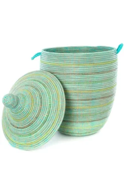 Swahili African Modern Home Goods Large Seaside Stripes Laundry Hamper Basket