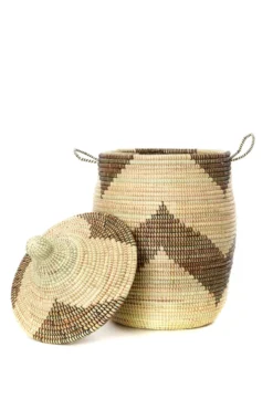 Swahili African Modern Black And Beige Mixed Pattern Hamper Set