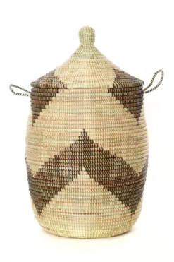 Swahili African Modern Black And Beige Mixed Pattern Hamper Set