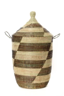 Swahili African Modern Black And Beige Mixed Pattern Hamper Set